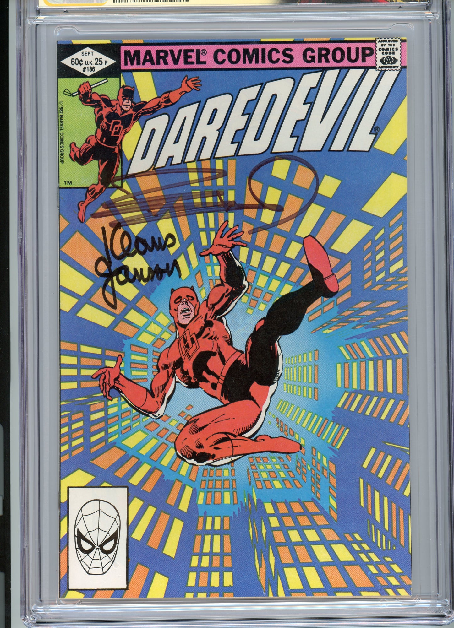 Daredevil #186 - NM 9.4 - CGC - White Pages - signed by Frank Miller & Klaus Janson