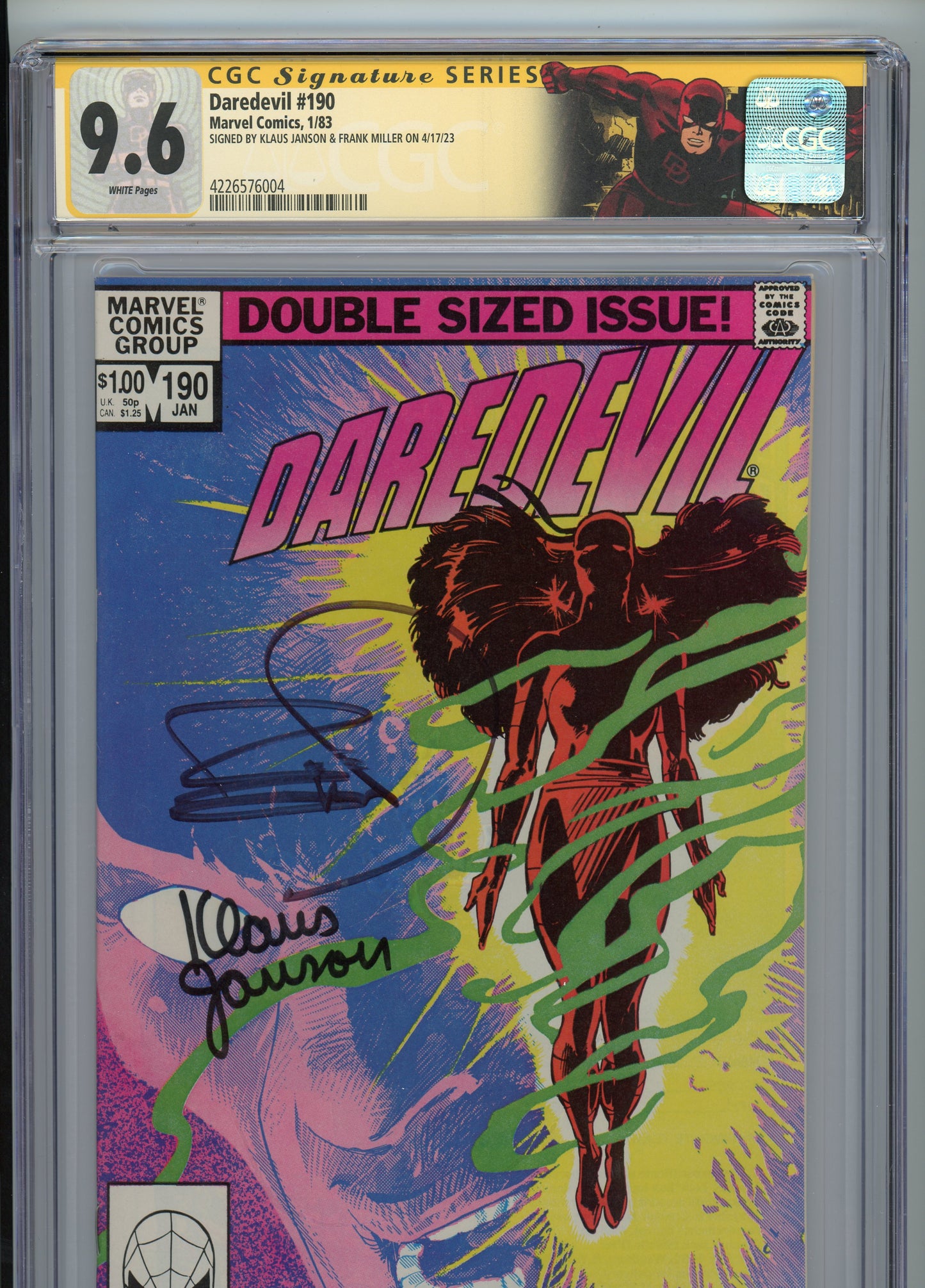 Daredevil #190 - NM 9.6 - CGC - White Pages - signed by Frank Miller & Klaus Janson