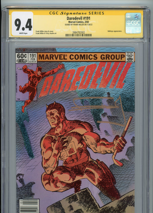 Daredevil #191 - NM 9.4 - CGC - newsstand variant - White Pages - signed by Frank Miller