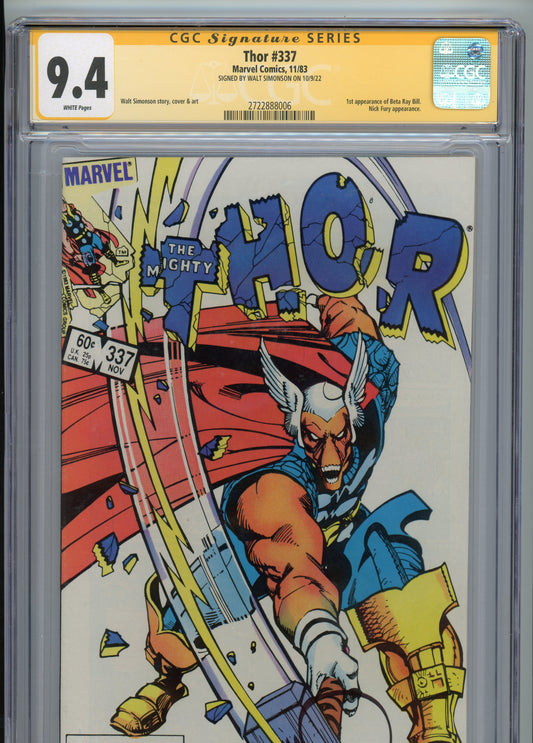 Thor #337 - NM 9.4 - CGC - White Pages - signed by Walt Simonson (KEY ISSUE)