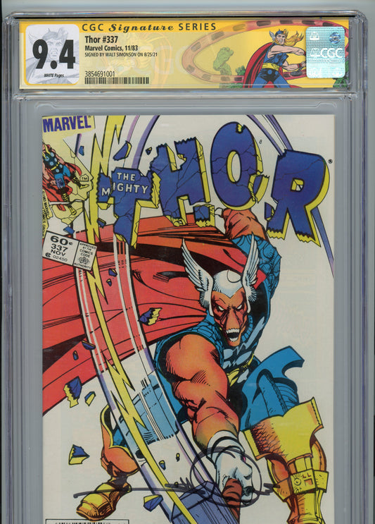 Thor #337 - NM 9.4 - CGC - newsstand variant - White Pages - signed by Walt Simonson