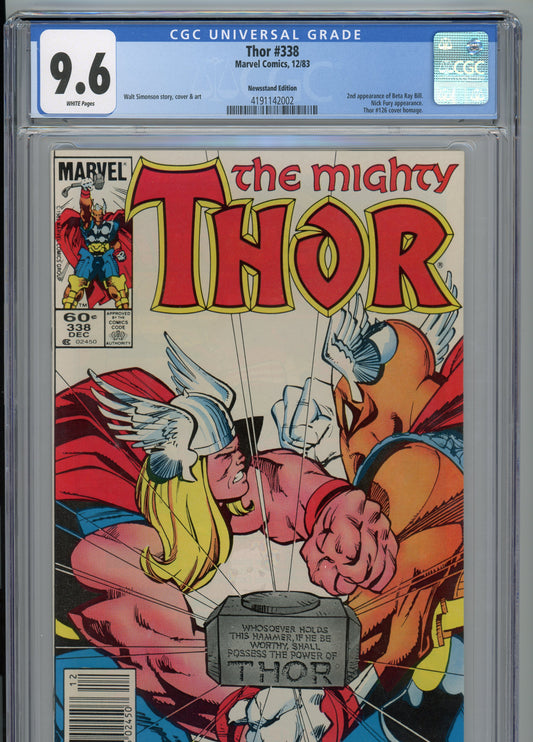 Thor #338 - NM 9.6 - CGC - newsstand variant - White Pages