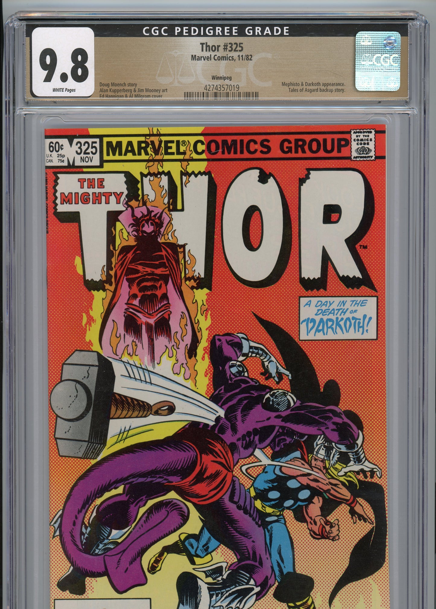 Thor #325 - NM 9.8 - CGC - Pedigree Graded - White Pages