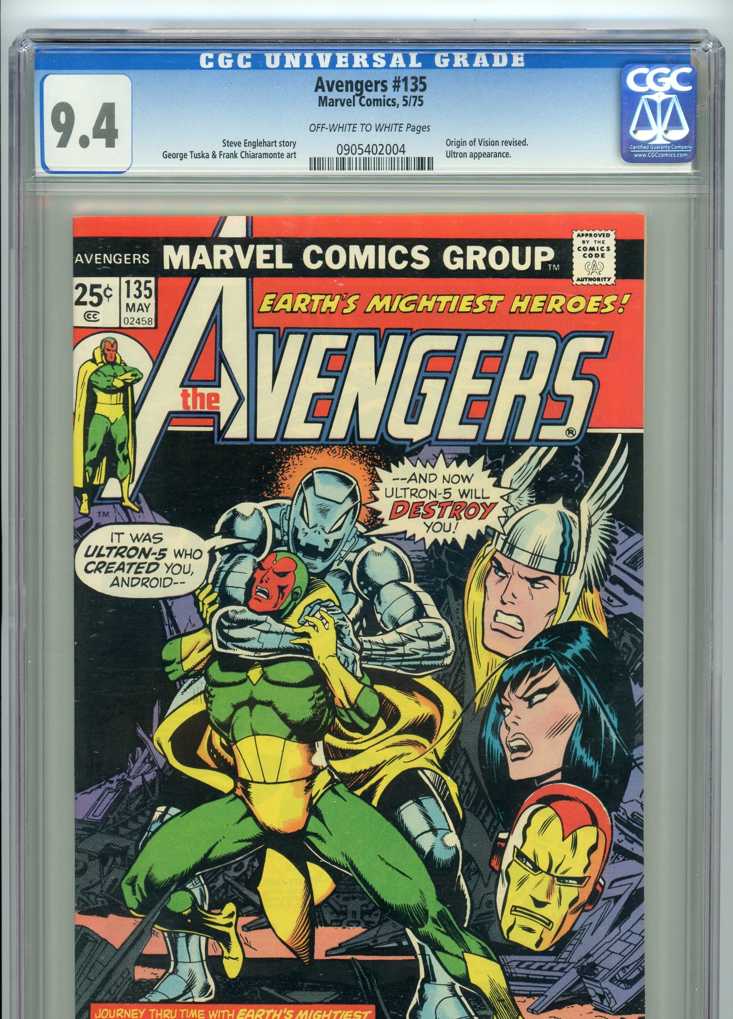 Avengers #135 - NM 9.4 - CGC - Off White to White Pages