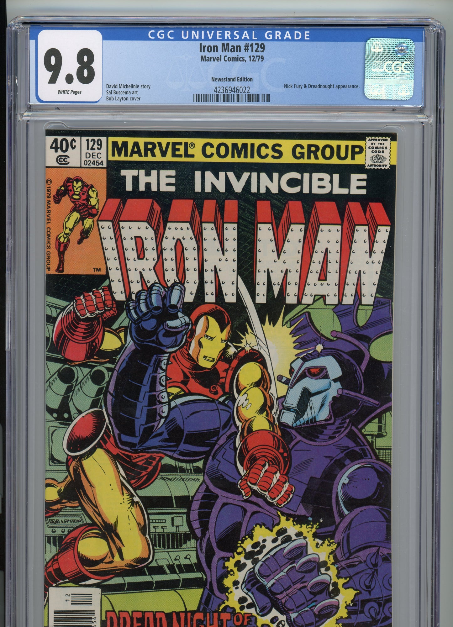 Iron Man #129 - NM 9.8 - CGC - White Pages - Newsstand Variant